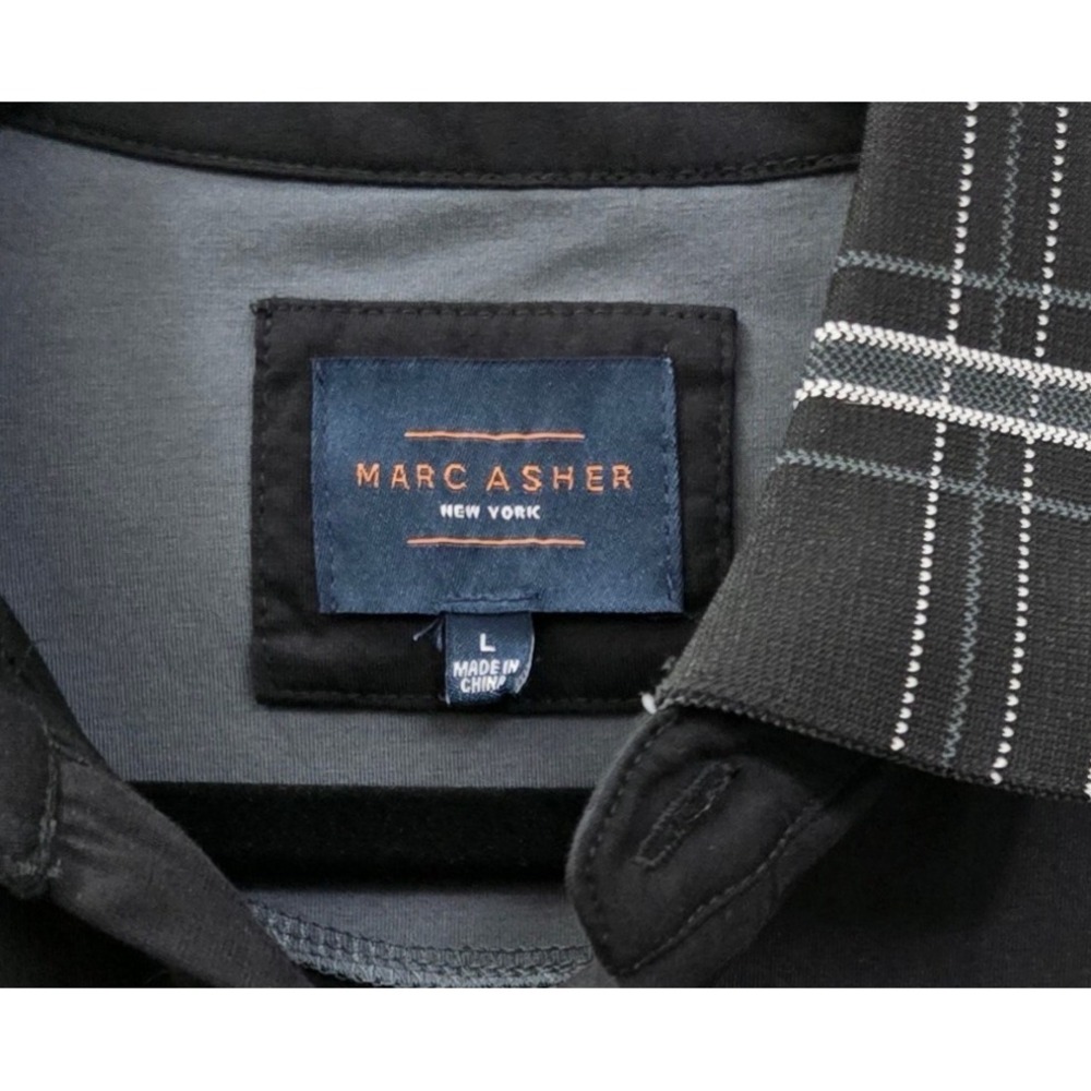Marc Asher New York Mens Black Plaid Trim Short Sleeve Polo Shirt Large Casual‎ - Picture 4 of 5
